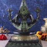 Brass Yog Narasimha Swamy Statue 11" | Unique Black Green Antique Finish | 6 kg Handcrafted Sculpture | 8" Width, 6" Depth | Yoga Narasimha Temple Inspired